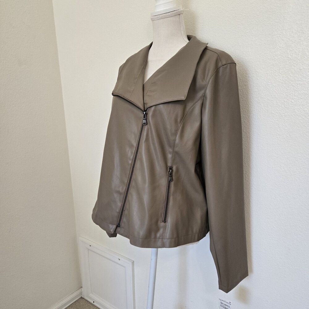 Halogen Nordstrom brown Biker Leather Jacket Faux size XXL zip up Y2K with tag